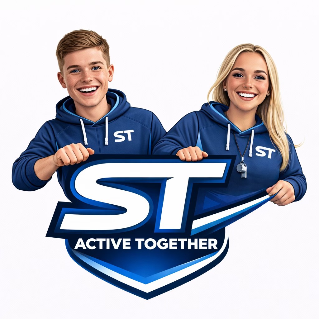ST Active Together branded artwork with Lucy and Danny style coaches